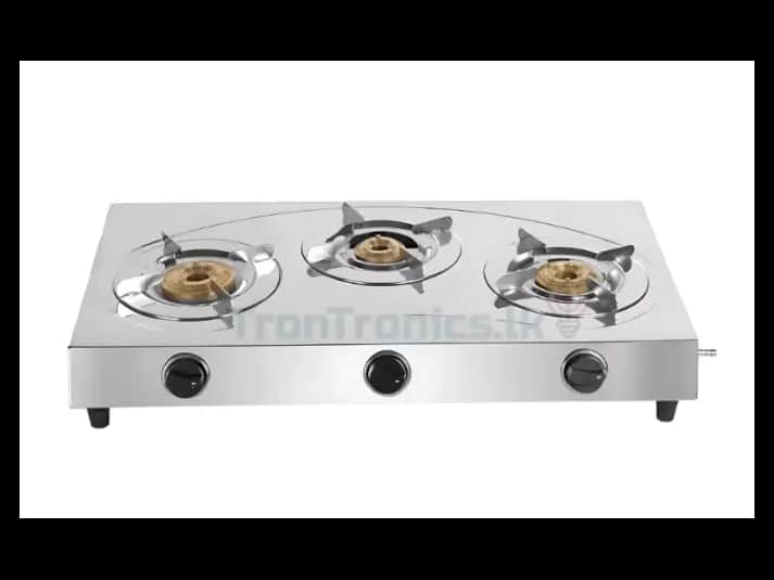 Premium Stainless Steel 3 Burner LPG Indian Gas Cooker with SS Pan Support