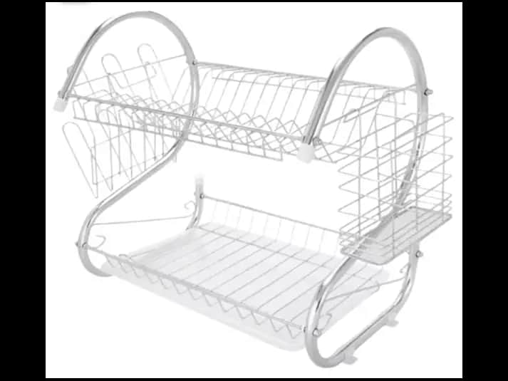 Two-Tier Kitchen Dish Rack – Silver