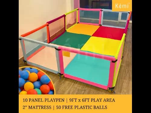 Kemi 10 Panel Baby Playpen with 2 inch Mattress | Sturdy Frame | Baby Safety First | High Quality