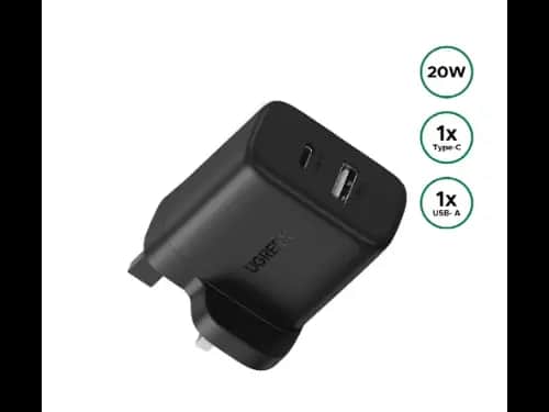UGREEN 20W Type-C + USB A Port Fast Charger UK Pin (Black)- X227 – 45304 – 1 Year Warranty