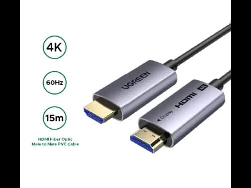 UGREEN 15 Meter 4K Fiber Optic HDMI Cable Male to Male Aluminum Shell – HD178 – 45504 – 1 Year Warranty