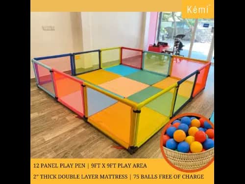 Kemi 12 Panel Baby Playpen with 2 inch Mattress | Sturdy Frame | Baby Safety First | High Quality