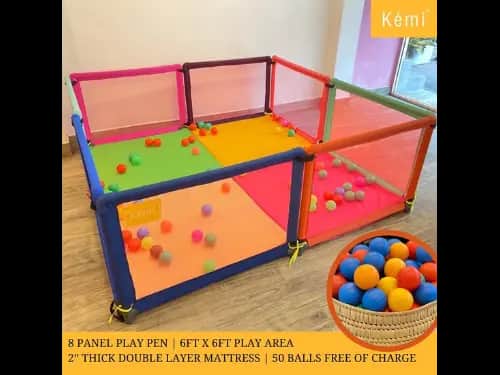 Kemi 8 Panel Baby Playpen with 2 inch Mattress | 6ft x 6ft | Sturdy Frame | Baby Safety First | High Quality