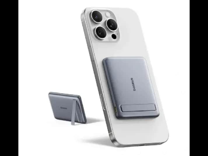Baseus 5000mAh 20W Qi2 PicoGo AM31 Ultra-Mini Magnetic Power Bank with Kickstand Space Grey (with Braided Cable USB-C to USB-C 30cm Black) – P1007680B813-00