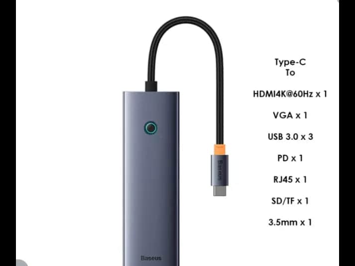 Baseus UltraJoy Series 10-Port HUB Docking Station – Space Grey (Type-C to HDMI4K@60Hz*1 + VGA*1 + USB 3.0*3 + PD*1+RJ45*1 + SD/TF*1 + 3.5mm*1) – B0005280C811-00 CAHUB-CV0G- 6 Months Warranty