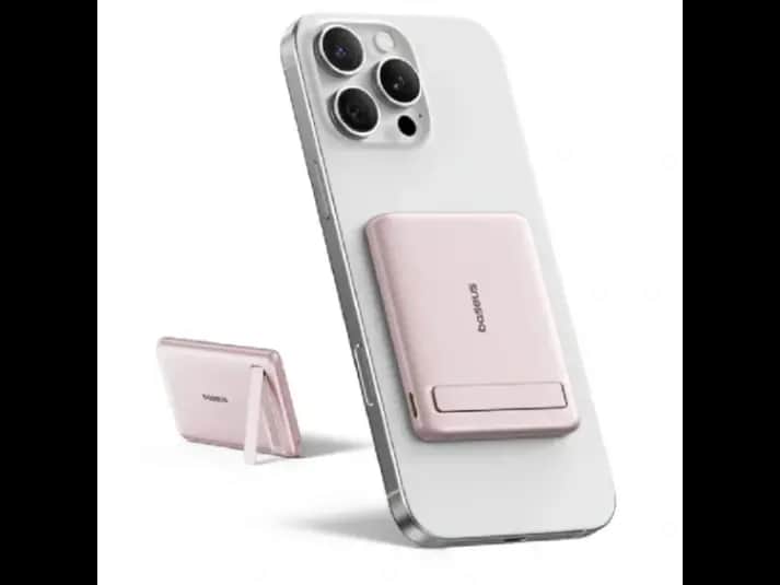 Baseus 5000mAh 20W Qi2 PicoGo AM31 Ultra-Mini Magnetic Power Bank with Kickstand Nebula Pink (with Braided Cable USB-C to USB-C 30cm Pink) -P1007680B453-00