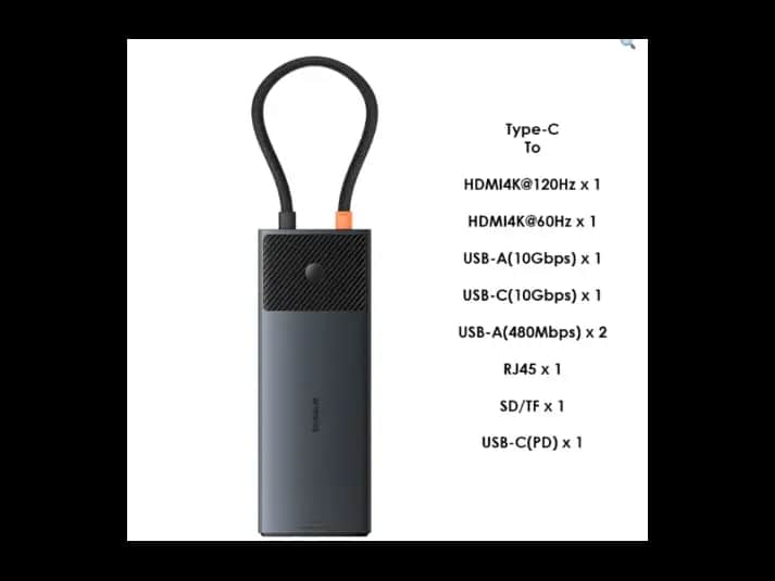 Baseus Metal Gleam Series II 10-in-1 USB HUB – Cosmic Black (USB-C to 1*HDMI4K@120Hz + 1*HDMI4K@60Hz + 1*USB-A(10Gbps) + 1*USB-C(10Gbps) + 2*USB-A(480Mbps) + 1*RJ45 + 1*SD/TF + 1*USB-C(PD) ) – B000618