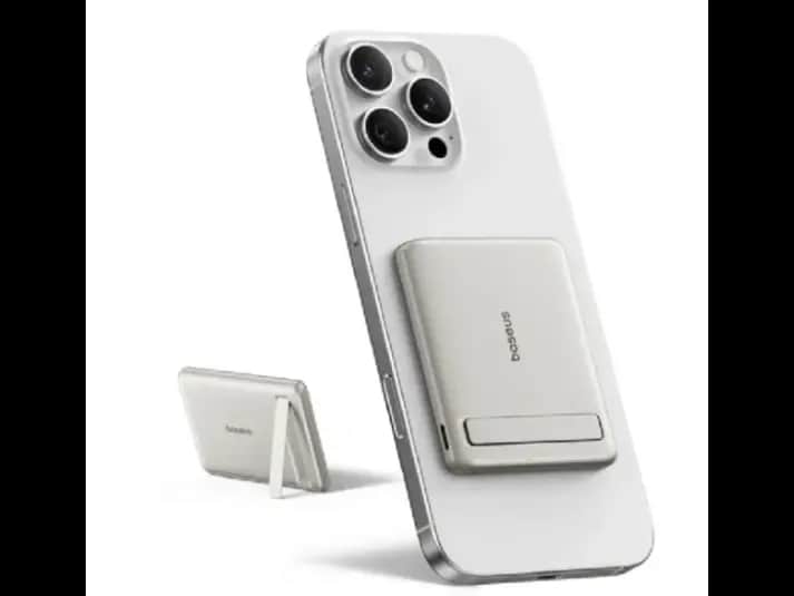 Baseus 5000mAh 20W Qi2 PicoGo AM31 Ultra-Mini Magnetic Power Bank with Kickstand Natural Titanium (with Braided Cable USB-C to USB-C 30cm White) – P10081907853-00