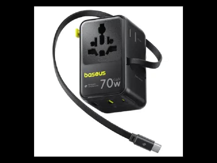 Baseus EnerCore 70W 6-in-1 Universal Travel Adapter – with Retractable Cable – Cosmic Black – CG11 – E0307E00 -1 Year Warranty