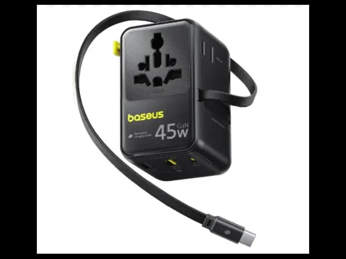 Baseus Picogo 45W 6-in-1 Universal Travel Adapter – with Retractable Cable – Cosmic Black – AG11 – E0307F00 -1 Year Warranty – 1 Year Warranty
