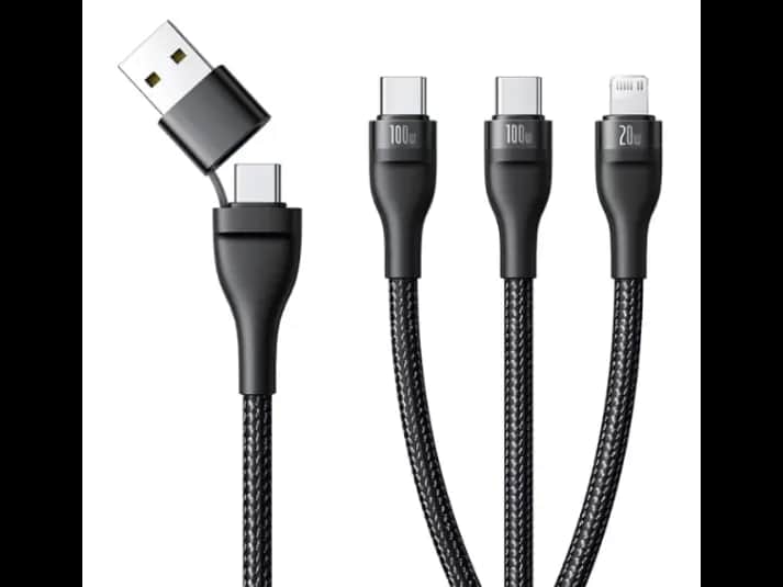 Baseus 1.5M Flash Series 3 Two-for-Three U+C to C+C+L 100W Fast Charging Cable – Cluster Black – Model: P10377501111-00