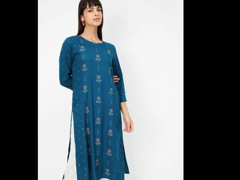 Ethnic Motifs Embroidered Thread Work Straight Kurta