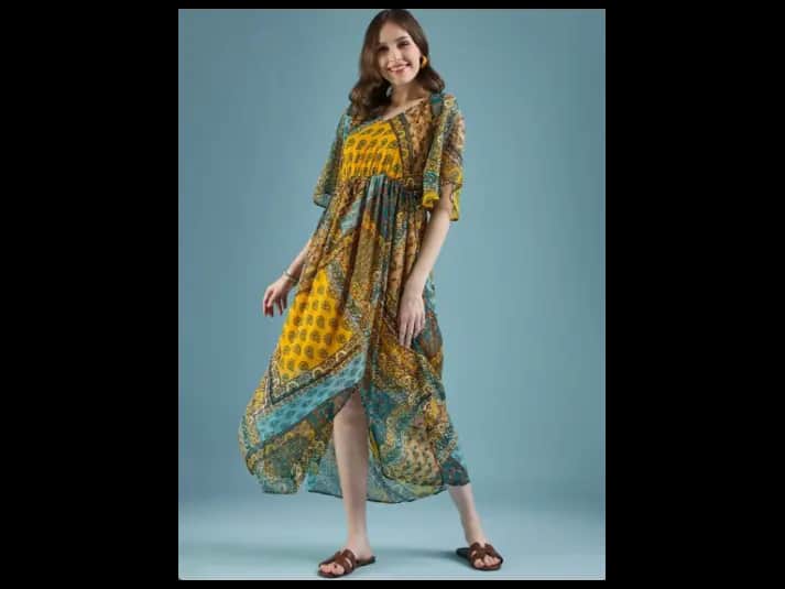 Ethnic Motifs Printed Georgette A-Line Midi Dress
