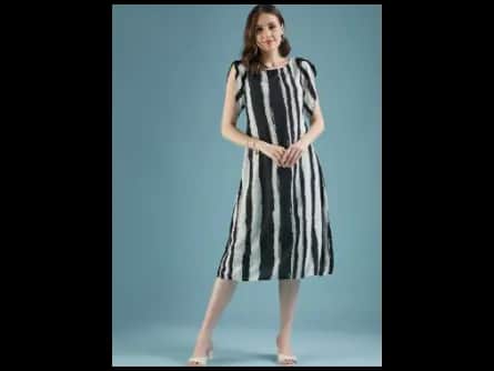 Black Striped Georgette A-Line Midi Dress