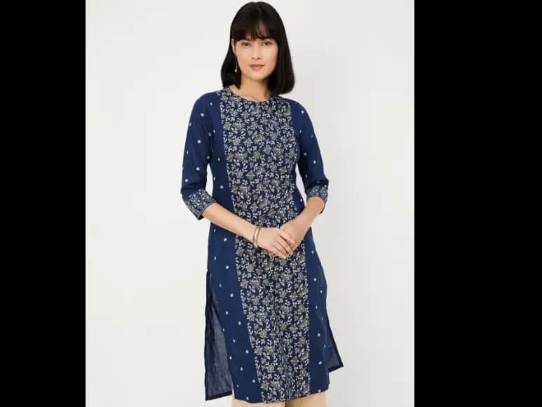 Floral Printed Cotton Straight Kurta