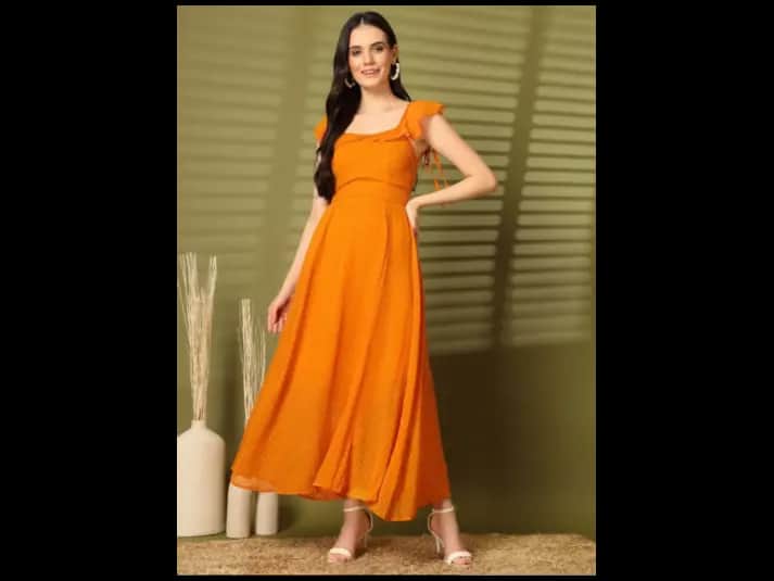 Women Square Neck Fit & Flare Maxi Dress