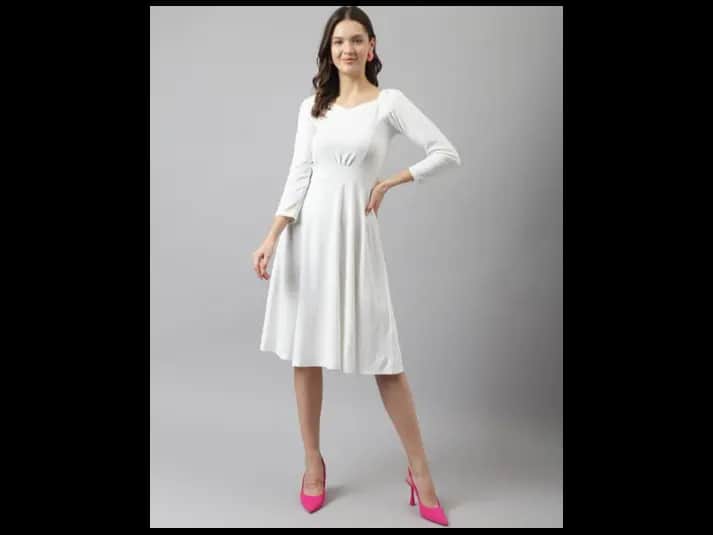 Fit & Flare Dress with Puff Sleeves