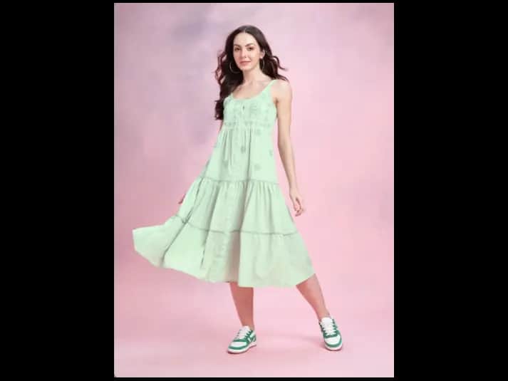 Floral Embroidered Tiered A-Line Midi Dress