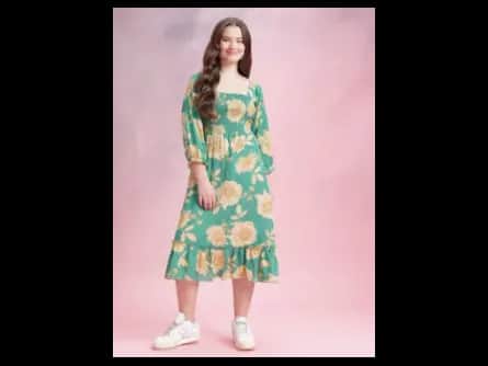 Floral Print Puff Sleeve Fit & Flare Dress