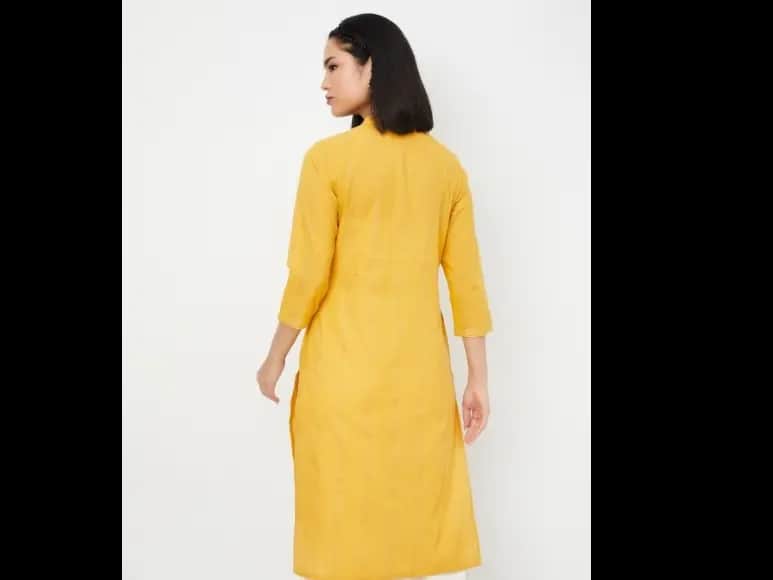 Striped Woven Design Band Collar Straight Kurtas