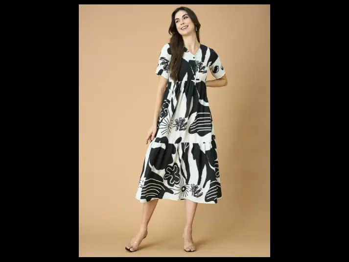 Women Cotton Printed Fit & Flare Midi Dress