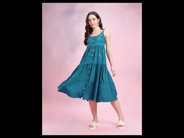 Floral Embroidered Tiered Fit & Flare Midi Dress