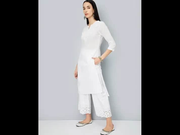 Floral Embroidered Thread Work Straight Kurta