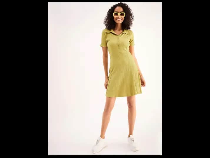 Shirt Collar Cotton Fit & Flare Dress