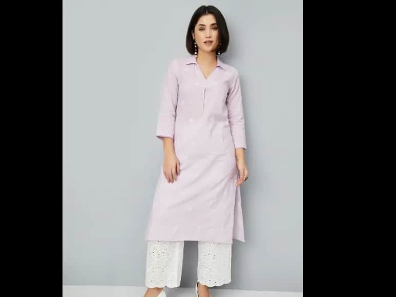 Patchwork Shirt Collar Straight Kurta