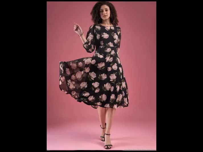 Floral Printed A-line Midi Dress