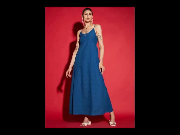 Blue Shoulder Straps A-Line Dress