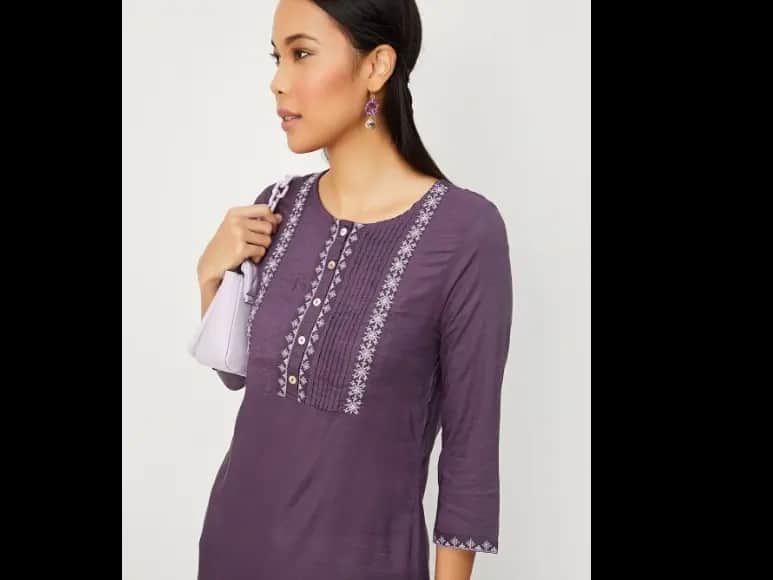 Ethnic Motifs Yoke Design Round Neck Straight Kurta