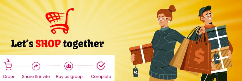 Let's shop together. Order, share and invite, buy as a group, then complete.