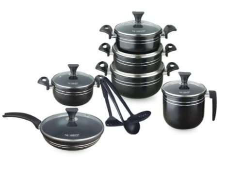 Premium Quality 15 Pcs Cookware Set (BLACK / BROWN) - Cooking pots