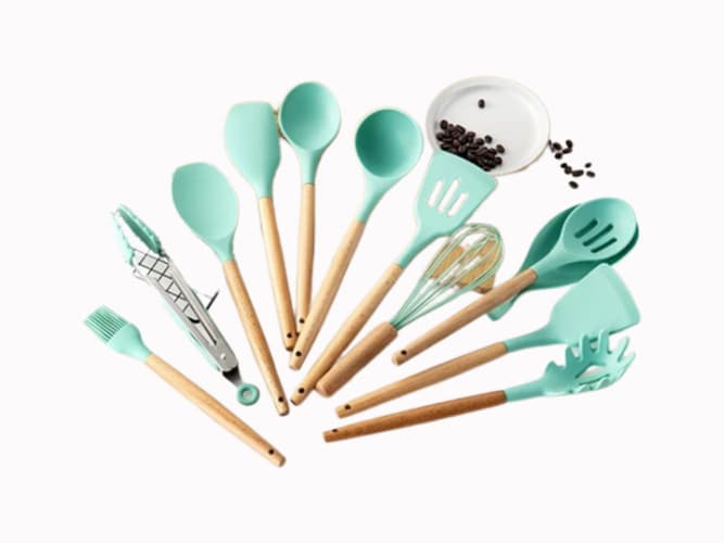12 PCS Silicone Cooking Tools with Wood Handle / Spoons & Other Accessories (4)