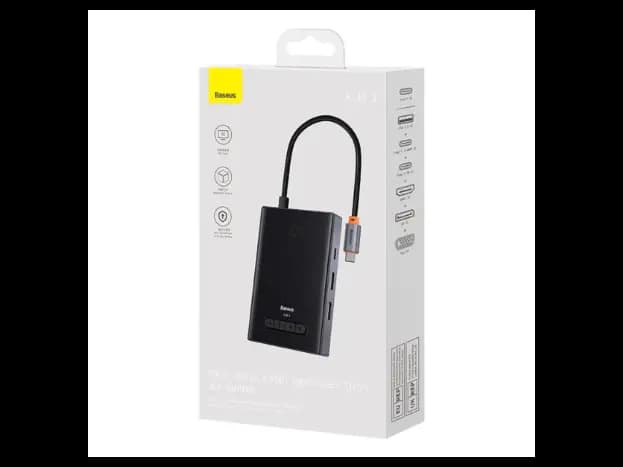 Baseus PioneerJoy 8 – Port Four-Screen Type-C HUB Adapter Gray -Type – C t0 HDMI4K@60Hz x 1  HDMI4K@30Hz x 1  DP8K@30Hz x 1  VGA USB3.0 x 2  Type -C / Data PDout x 1 PD x 1-WKYY030413 (5)