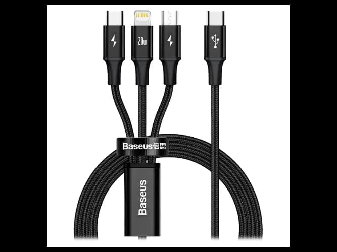 Baseus Rapid 3-in-1 USB Type-C Cable – Lightning, USB-C, Micro USB, PD 20W, 3A, 2A – 1.5m – CAMLT-SC01- 6 Months Warranty