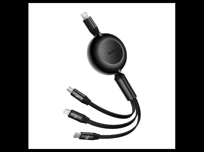 Baseus Bright Mirror 2 Type-C to M+L+C Series Retractable 3-in-1 Fast Charging Data Cable 100W 1.1m Black – CAMJ010201 – 6 Months Warranty