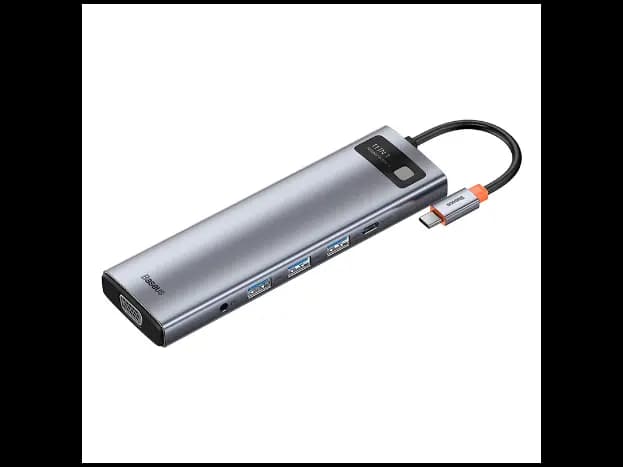 Baseus 11 in 1 Metal Gleam Series Multifunctional HUB (Type C to USB 3.0*3 / HDMI*2 / VGA*1 / RJ45 Network 1000MBPS*1 / 3.5mm Sterio Port*1 / SD& TF card reader / Type C PD*1) – CAHUB-CT0G- 6 Months W (2)