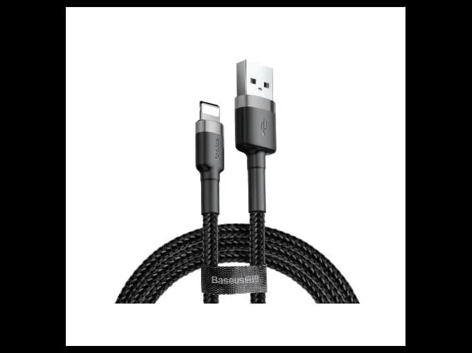 Baseus Cafule 1M Nylon Braided Cable USB To Lightning QC3.0 2.4A Black-Grey -CALKLF-BG1- 6 Months Warranty