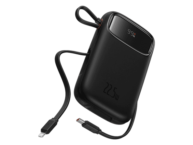 Baseus Qpow2 10000mAh 22.5W Dual-Cable Digital Display Fast Charge Power Bank  Cluster Black(With: Simple charging cable Type-C 3A 0.3m Black) – P10055001112-00