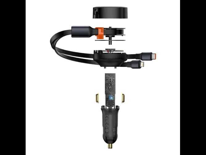 Baseus Enjoyment Retractable 2-in-1 Car Charger C L 30W Black – CGTX000001 – 6 Months Warranty (2)