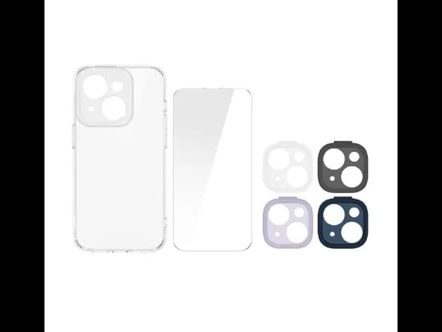 Baseus Illusion Series iP 14 Plus Protective Case for (With clear/Black/Blue/Purple Camera Lens Frames and Full Coverage Tempered Glass Screen Protector and Cleaning kit)- ARHJ010002 (2)
