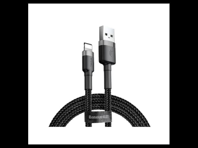Baseus cafule 2M Cable USB For lightning 1.5A Gray+ Black – CALKLF-CG1 – 6 Months Warranty