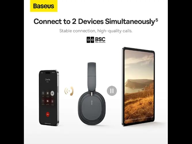 Baseus Bowie D05 Wireless Headphones Noice Reduction 70Hr Battery Grey – NGTD020213 – 6 Months Warranty (4)