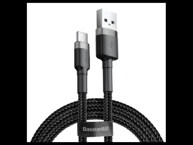Baseus Cafule 3M Nylon Braided Cable USB To – Type-C QC3.0 2A Black-Grey – CATKLF-UG1- 6 Months Warranty