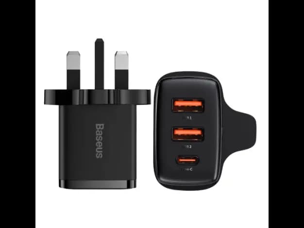 Baseus 30W 2U+C Compact Fast Charger UK Black – CCXJ030101- 8 Month Warranty