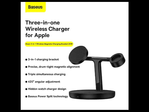 Baseus 20W Swan 3-in-1 Wireless Magnetic Charging Bracket Black- WXTE000101- 6 Months Warranty (4)