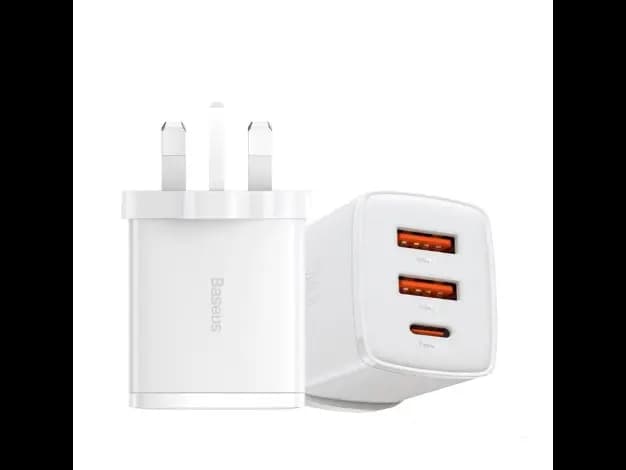 Baseus Compact 2U+C 30W Fast Charger UK White – CCXJ030102 -6 Months Warranty