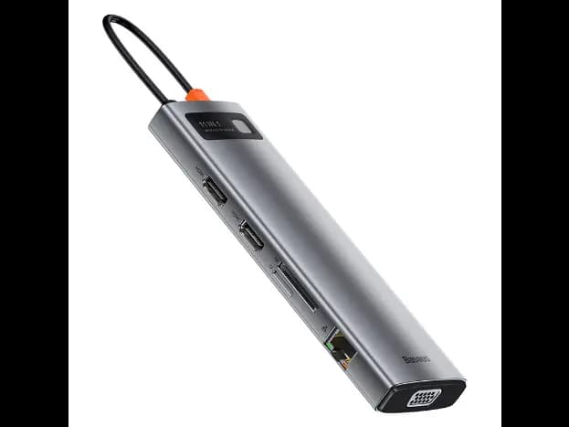 Baseus 11 in 1 Metal Gleam Series Multifunctional HUB (Type C to USB 3.0*3 / HDMI*2 / VGA*1 / RJ45 Network 1000MBPS*1 / 3.5mm Sterio Port*1 / SD& TF card reader / Type C PD*1) – CAHUB-CT0G- 6 Months W (3)
